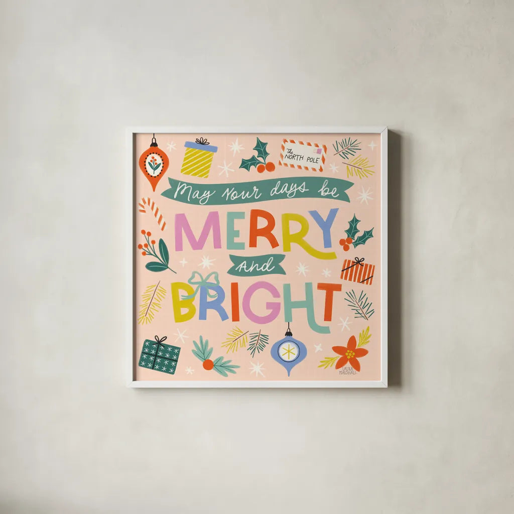 Bright Tidings V by Laura Marshall. Shown in a crisp white glass frame for a clean and minimalist style. Available as an archival giclee rolled canvas, fine art paper, or poster print. SKU 101742a.