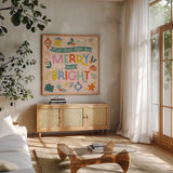 Bright Tidings V by Laura Marshall. Shown in a natural wood frame in a cozy modern living room. Available as an archival giclee rolled canvas, fine art paper, or poster print. SKU 101742a.