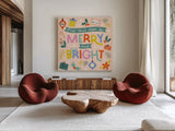Bright Tidings V by Laura Marshall. Shown as extra-large giant wall art in a modern living room. Available as an archival giclee rolled canvas, fine art paper, or poster print. SKU 101742a.