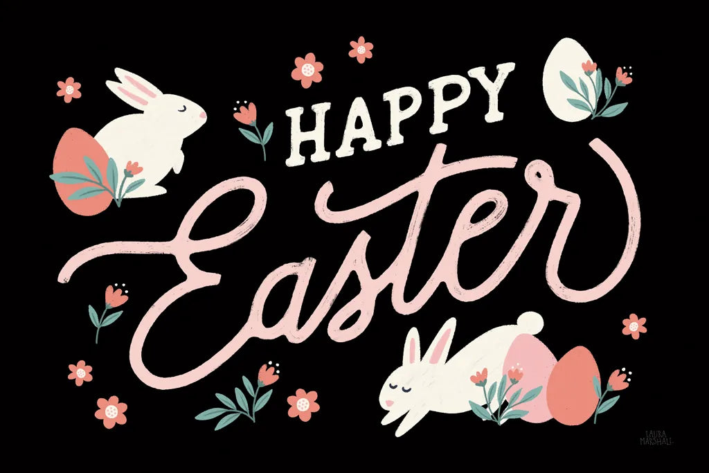 Bunny Kisses I Black by Laura Marshall. SKU 81702i. Archival Giclee Fine art print for wall decor.