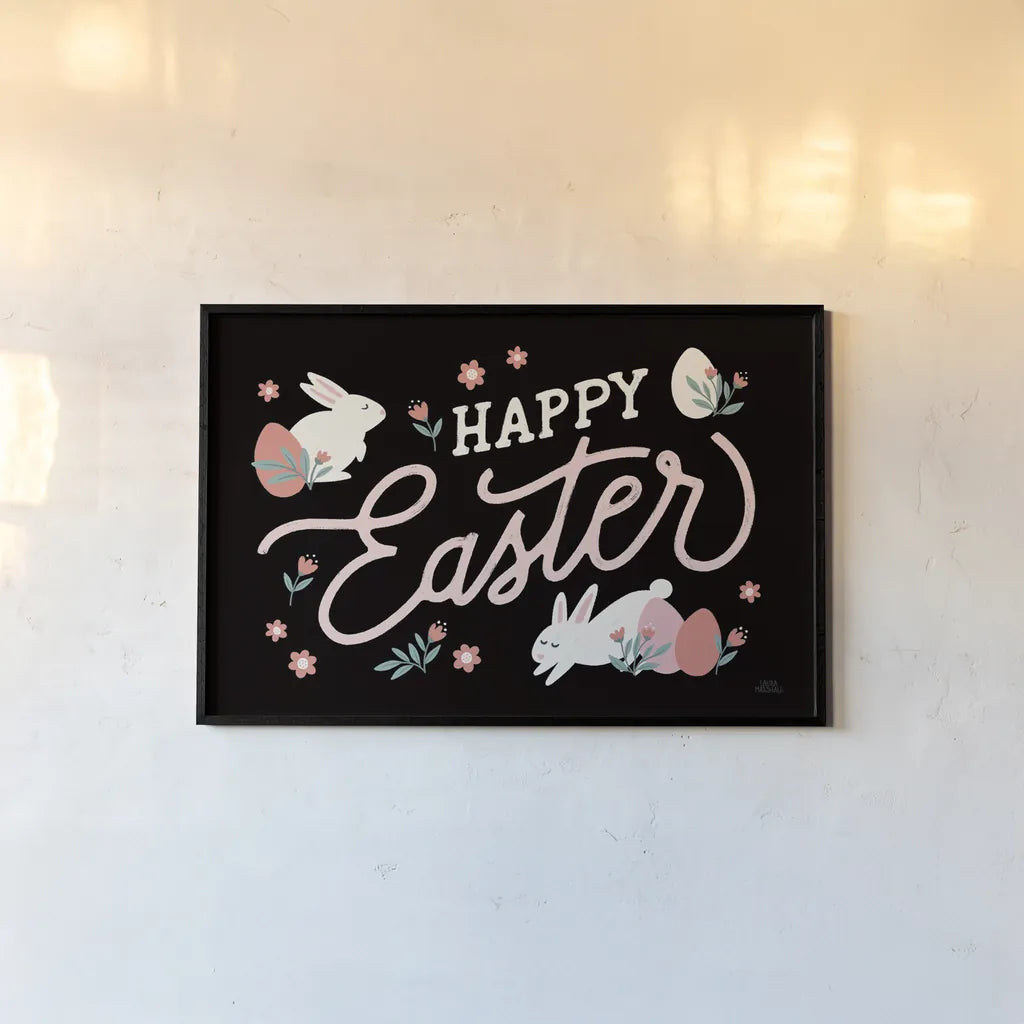 Bunny Kisses I Black by Laura Marshall. shown as a paper print in a black flame. Available as a archival giclee rolled canvas, fine art paper, or poster print. SKU 81702i.