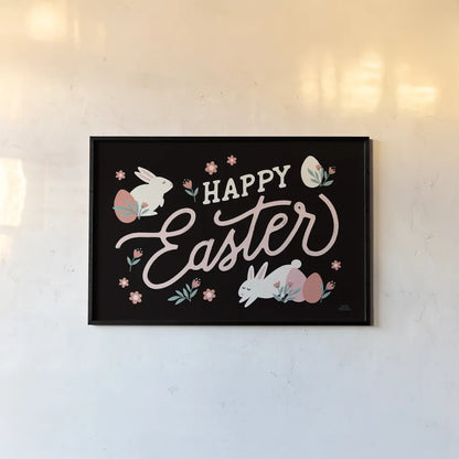 Bunny Kisses I Black by Laura Marshall. shown as a paper print in a black flame. Available as a archival giclee rolled canvas, fine art paper, or poster print. SKU 81702i.