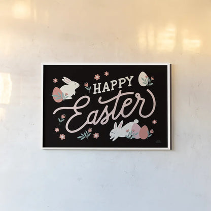 Bunny Kisses I Black by Laura Marshall. shown as a paper print in a white frame. Available as a archival giclee rolled canvas, fine art paper, or poster print. SKU 81702i.