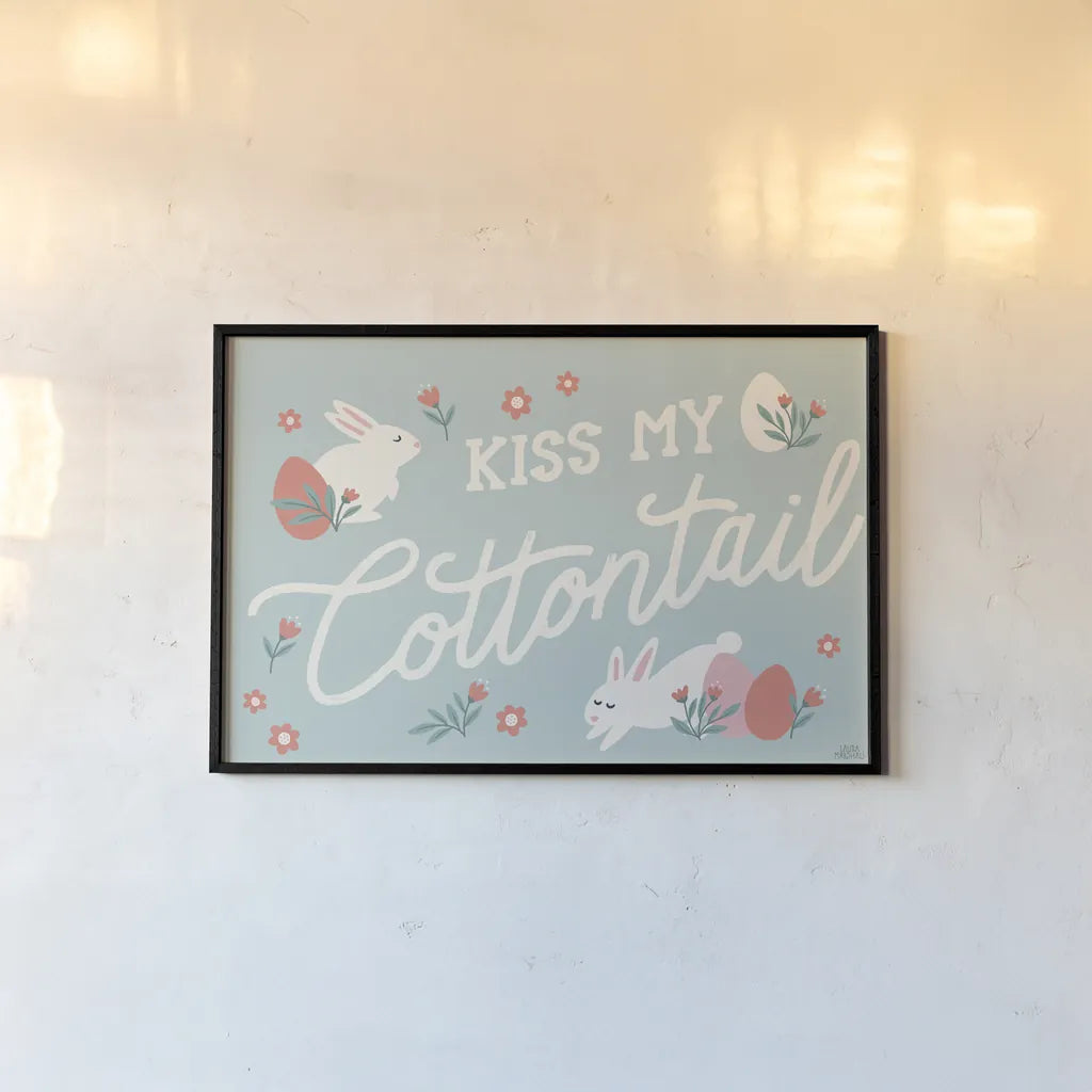 Bunny Kisses I v2 by Laura Marshall. shown as a paper print in a black flame. Available as a archival giclee rolled canvas, fine art paper, or poster print. SKU 97390i.