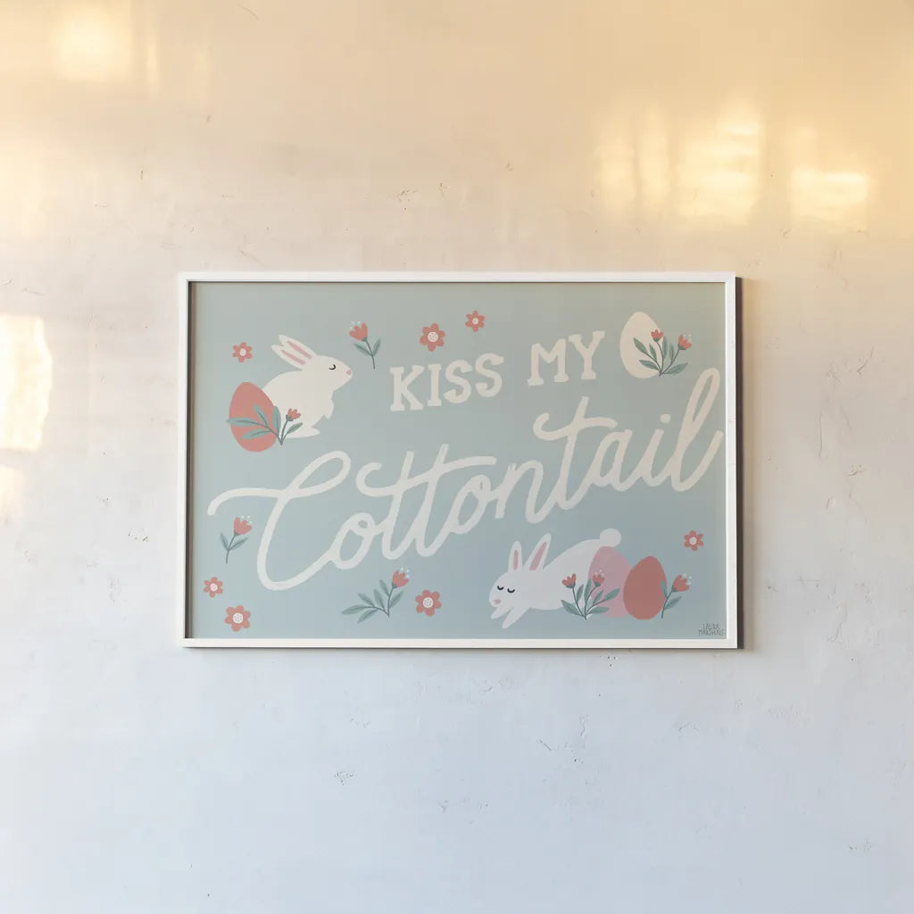 Bunny Kisses I v2 by Laura Marshall. shown as a paper print in a white frame. Available as a archival giclee rolled canvas, fine art paper, or poster print. SKU 97390i.