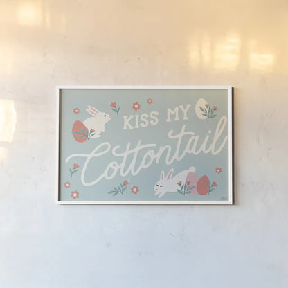 Bunny Kisses I v2 by Laura Marshall. shown as a paper print in a white frame. Available as a archival giclee rolled canvas, fine art paper, or poster print. SKU 97390i.