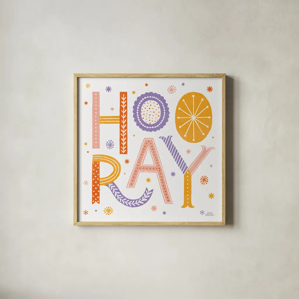 Celebrations I by Laura Marshall. Shown in a natural wood glass frame for a timeless modern aesthetic. Available as an archival giclee rolled canvas, fine art paper, or poster print. SKU 85347a.