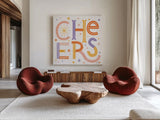 Celebrations II by Laura Marshall. Shown as extra-large giant wall art in a modern living room. Available as an archival giclee rolled canvas, fine art paper, or poster print. SKU 85348a.