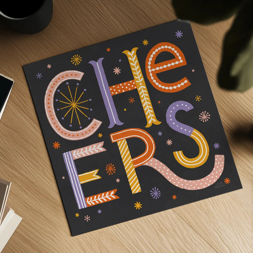 Celebrations II Dark by Laura Marshall. Shown as a detailed flat fine art print, highlighting archival giclee quality. Available as an archival giclee rolled canvas, fine art paper, or poster print. SKU 85354a.