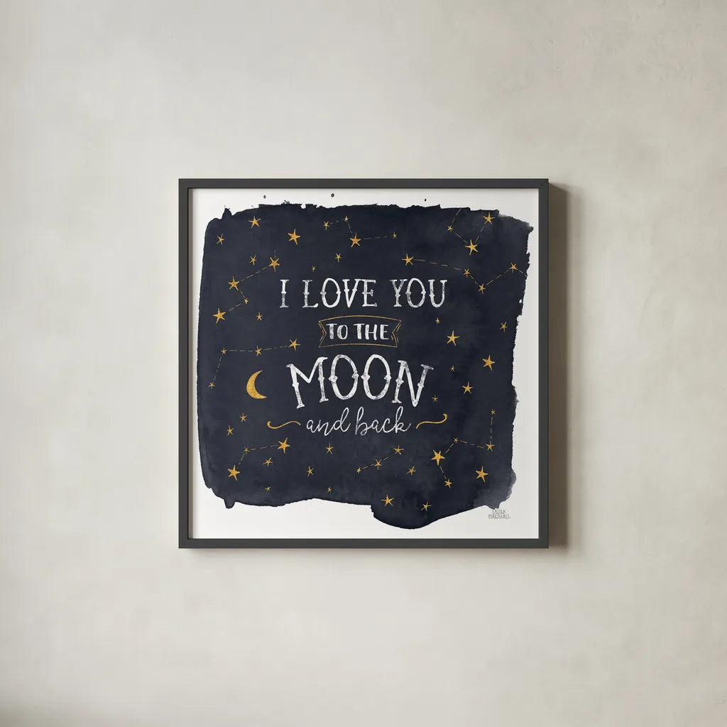 Celestial Love I Sq by Laura Marshall. Shown in a sleek black glass frame for a contemporary gallery look. Available as an archival giclee rolled canvas, fine art paper, or poster print. SKU 55619a.
