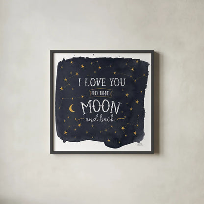 Celestial Love I Sq by Laura Marshall. Shown in a sleek black glass frame for a contemporary gallery look. Available as an archival giclee rolled canvas, fine art paper, or poster print. SKU 55619a.