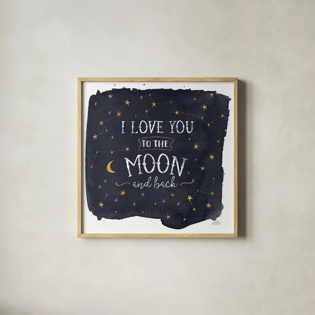 Celestial Love I Sq by Laura Marshall. Shown in a natural wood glass frame for a timeless modern aesthetic. Available as an archival giclee rolled canvas, fine art paper, or poster print. SKU 55619a.