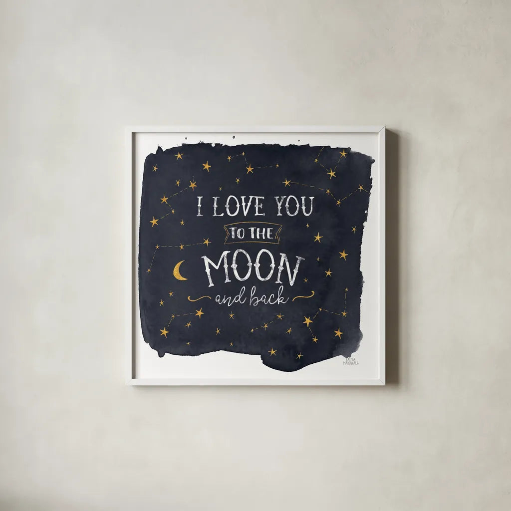 Celestial Love I Sq by Laura Marshall. Shown in a crisp white glass frame for a clean and minimalist style. Available as an archival giclee rolled canvas, fine art paper, or poster print. SKU 55619a.