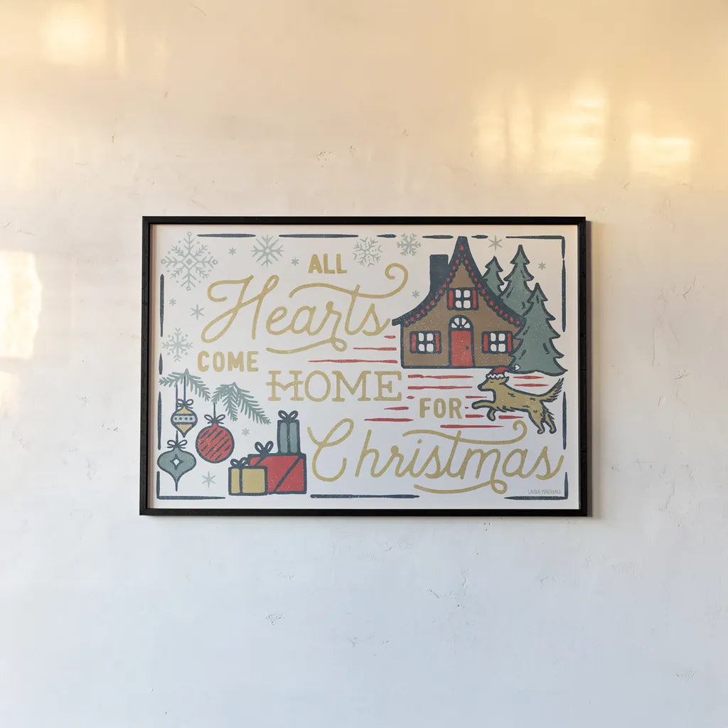 Christmas Adventures I by Laura Marshall. shown as a paper print in a black flame. Available as a archival giclee rolled canvas, fine art paper, or poster print. SKU 60093i.