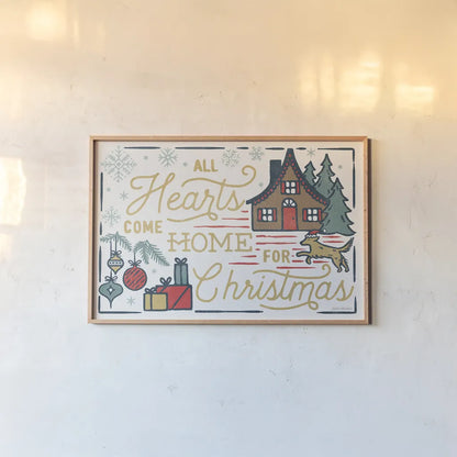 Christmas Adventures I by Laura Marshall. shown as a paper print in a natural frame. Available as a archival giclee rolled canvas, fine art paper, or poster print. SKU 60093i.