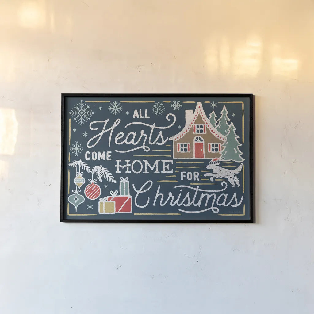 Christmas Adventures I Dark by Laura Marshall. shown as a paper print in a black flame. Available as a archival giclee rolled canvas, fine art paper, or poster print. SKU 60100i.