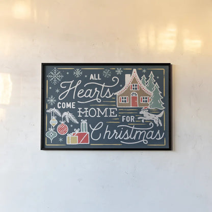 Christmas Adventures I Dark by Laura Marshall. shown as a paper print in a black flame. Available as a archival giclee rolled canvas, fine art paper, or poster print. SKU 60100i.