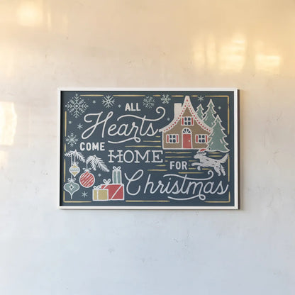 Christmas Adventures I Dark by Laura Marshall. shown as a paper print in a white frame. Available as a archival giclee rolled canvas, fine art paper, or poster print. SKU 60100i.