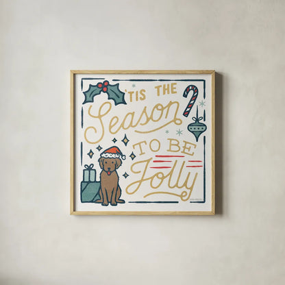 Christmas Adventures II by Laura Marshall. Shown in a natural wood glass frame for a timeless modern aesthetic. Available as an archival giclee rolled canvas, fine art paper, or poster print. SKU 60094a.