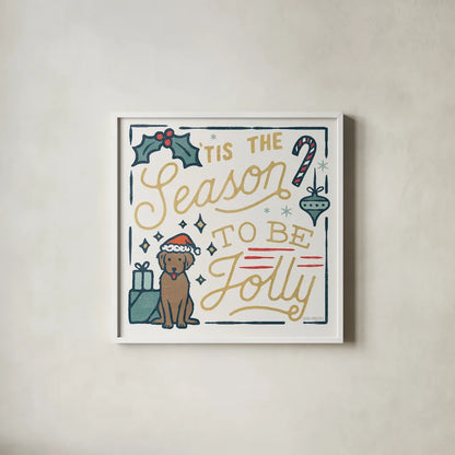 Christmas Adventures II by Laura Marshall. Shown in a crisp white glass frame for a clean and minimalist style. Available as an archival giclee rolled canvas, fine art paper, or poster print. SKU 60094a.