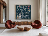 Christmas Adventures II Dark by Laura Marshall. Shown as extra-large giant wall art in a modern living room. Available as an archival giclee rolled canvas, fine art paper, or poster print. SKU 60101a.