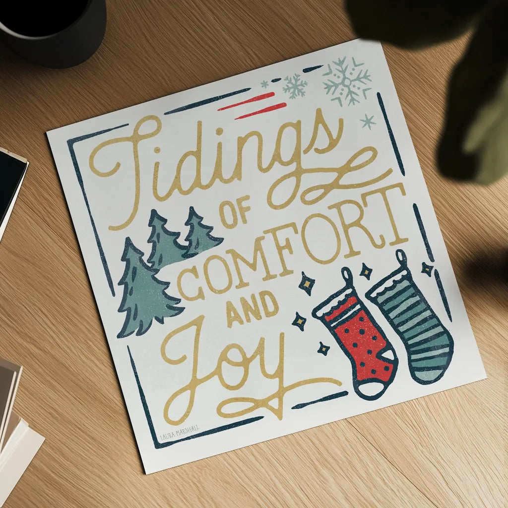 Christmas Adventures III by Laura Marshall. Shown as a detailed flat fine art print, highlighting archival giclee quality. Available as an archival giclee rolled canvas, fine art paper, or poster print. SKU 60095a.