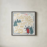 Christmas Adventures III by Laura Marshall. Shown in a sleek black glass frame for a contemporary gallery look. Available as an archival giclee rolled canvas, fine art paper, or poster print. SKU 60095a.