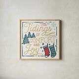 Christmas Adventures III by Laura Marshall. Shown in a natural wood glass frame for a timeless modern aesthetic. Available as an archival giclee rolled canvas, fine art paper, or poster print. SKU 60095a.