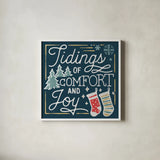 Christmas Adventures III Dark by Laura Marshall. Shown in a crisp white glass frame for a clean and minimalist style. Available as an archival giclee rolled canvas, fine art paper, or poster print. SKU 60102a.