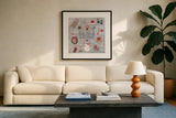 Christmas Cheer II by Laura Marshall. Displayed in a glass frame with matte in a clean modern living room. Available as an archival giclee rolled canvas, fine art paper, or poster print. SKU 38766a.