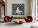 Christmas Cheer IV by Laura Marshall. Shown as extra-large giant wall art in a modern living room. Available as an archival giclee rolled canvas, fine art paper, or poster print. SKU 38768a.