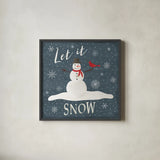 Christmas Cheer IV Let it Snow by Laura Marshall. Shown in a sleek black glass frame for a contemporary gallery look. Available as an archival giclee rolled canvas, fine art paper, or poster print. SKU 65638a.