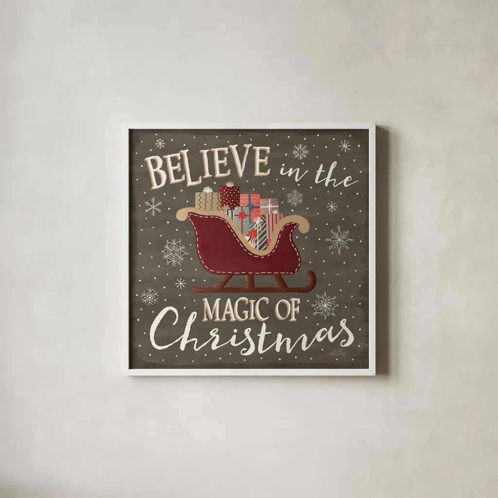 Christmas Cheer V by Laura Marshall. Shown in a crisp white glass frame for a clean and minimalist style. Available as an archival giclee rolled canvas, fine art paper, or poster print. SKU 38769a.