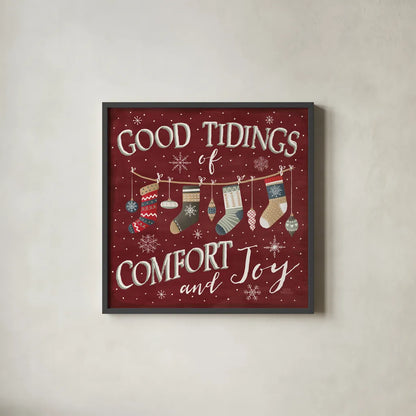 Christmas Cheer VI by Laura Marshall. Shown in a sleek black glass frame for a contemporary gallery look. Available as an archival giclee rolled canvas, fine art paper, or poster print. SKU 38770a.