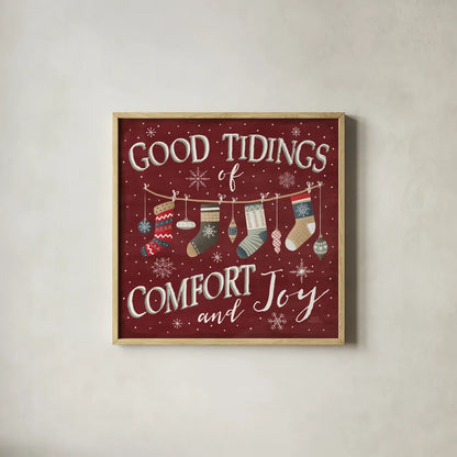 Christmas Cheer VI by Laura Marshall. Shown in a natural wood glass frame for a timeless modern aesthetic. Available as an archival giclee rolled canvas, fine art paper, or poster print. SKU 38770a.