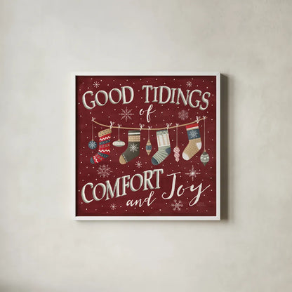 Christmas Cheer VI by Laura Marshall. Shown in a crisp white glass frame for a clean and minimalist style. Available as an archival giclee rolled canvas, fine art paper, or poster print. SKU 38770a.