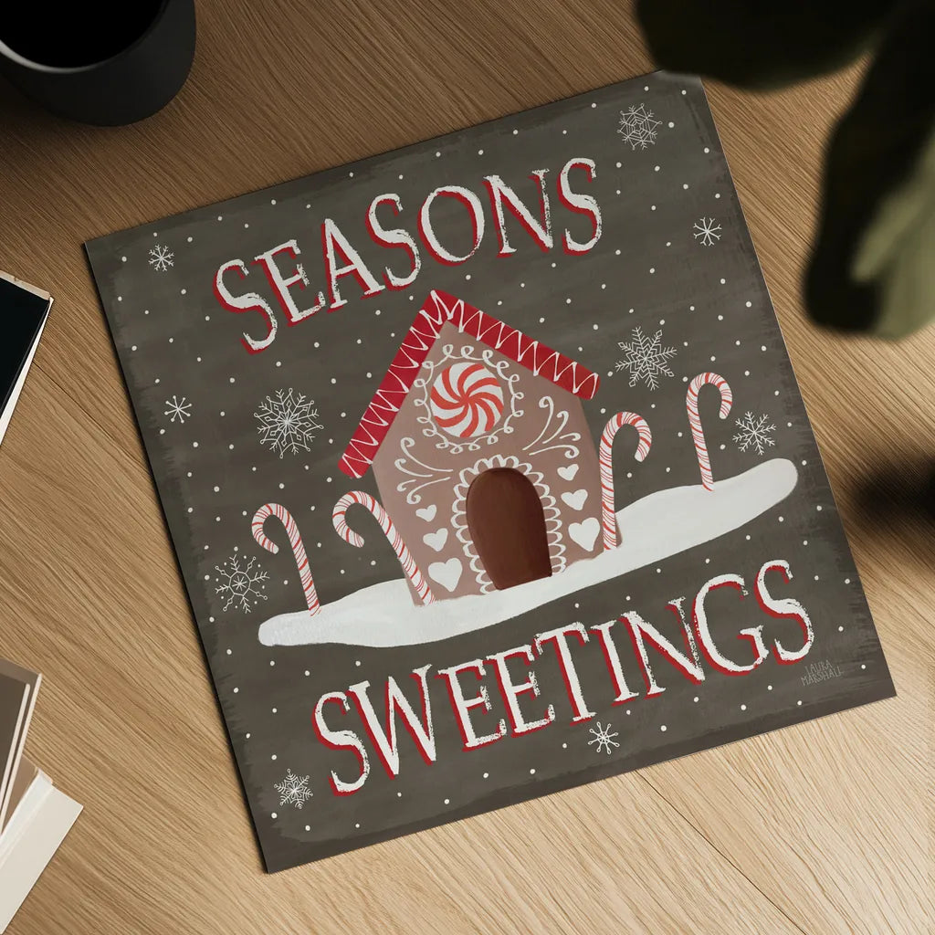 Christmas Cheer VII Seasons Sweetings by Laura Marshall. Shown as a detailed flat fine art print, highlighting archival giclee quality. Available as an archival giclee rolled canvas, fine art paper, or poster print. SKU 47939a.