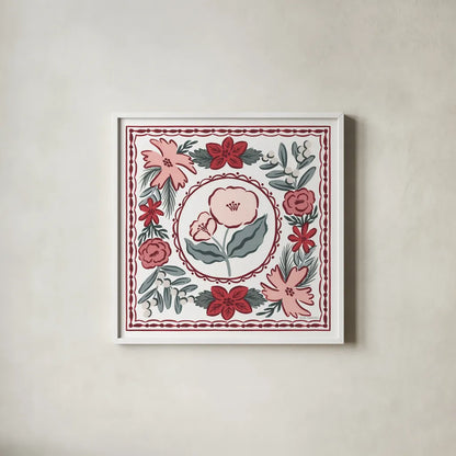 Christmas Reverie II by Laura Marshall. Shown in a crisp white glass frame for a clean and minimalist style. Available as an archival giclee rolled canvas, fine art paper, or poster print. SKU 99619a.