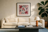 Christmas Reverie III by Laura Marshall. Displayed in a glass frame with matte in a clean modern living room. Available as an archival giclee rolled canvas, fine art paper, or poster print. SKU 99620a.