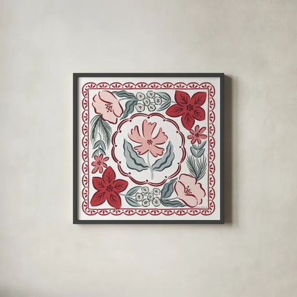 Christmas Reverie IV by Laura Marshall. Shown in a sleek black glass frame for a contemporary gallery look. Available as an archival giclee rolled canvas, fine art paper, or poster print. SKU 99621a.