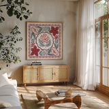 Christmas Reverie IV by Laura Marshall. Shown in a natural wood frame in a cozy modern living room. Available as an archival giclee rolled canvas, fine art paper, or poster print. SKU 99621a.