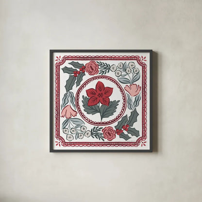 Christmas Reverie V by Laura Marshall. Shown in a sleek black glass frame for a contemporary gallery look. Available as an archival giclee rolled canvas, fine art paper, or poster print. SKU 99622a.