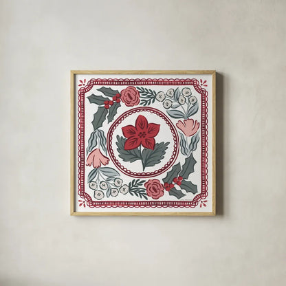 Christmas Reverie V by Laura Marshall. Shown in a natural wood glass frame for a timeless modern aesthetic. Available as an archival giclee rolled canvas, fine art paper, or poster print. SKU 99622a.