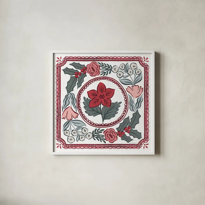 Christmas Reverie V by Laura Marshall. Shown in a crisp white glass frame for a clean and minimalist style. Available as an archival giclee rolled canvas, fine art paper, or poster print. SKU 99622a.