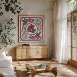 Christmas Reverie V by Laura Marshall. Shown in a natural wood frame in a cozy modern living room. Available as an archival giclee rolled canvas, fine art paper, or poster print. SKU 99622a.