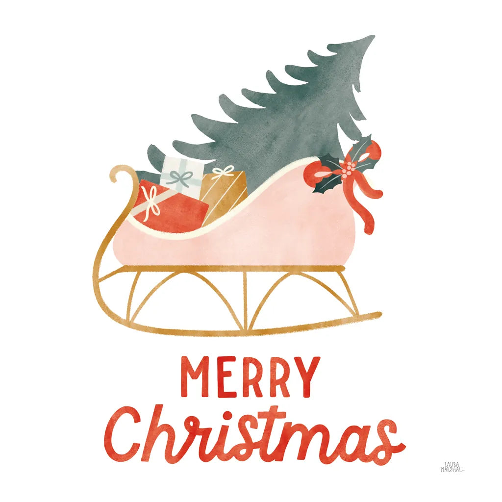 Christmas Sleigh by Laura Marshall. SKU 80217a. Archival Giclee Fine art print for wall decor.