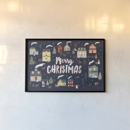 Christmas Village I by Laura Marshall. shown as a paper print in a black flame. Available as a archival giclee rolled canvas, fine art paper, or poster print. SKU 48500i.
