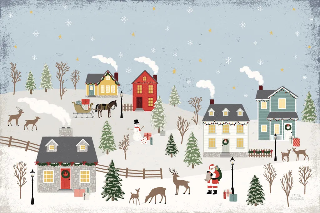 Christmas Village II Day by Laura Marshall. SKU 68093i. Archival Giclee Fine art print for wall decor.