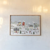 Christmas Village II Day by Laura Marshall. shown as a paper print in a natural frame. Available as a archival giclee rolled canvas, fine art paper, or poster print. SKU 68093i.