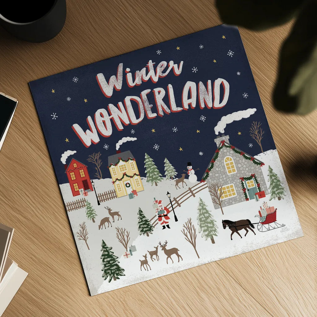 Christmas Village III by Laura Marshall. Shown as a detailed flat fine art print, highlighting archival giclee quality. Available as an archival giclee rolled canvas, fine art paper, or poster print. SKU 48502a.